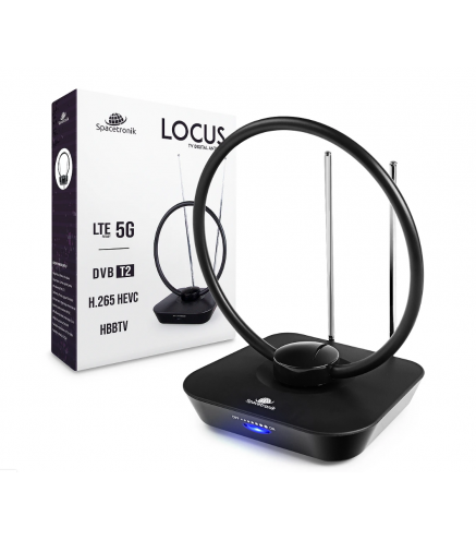 Antena pokojowa DVB-T2 Spacetronik Locus TV zasilacz 45dB
