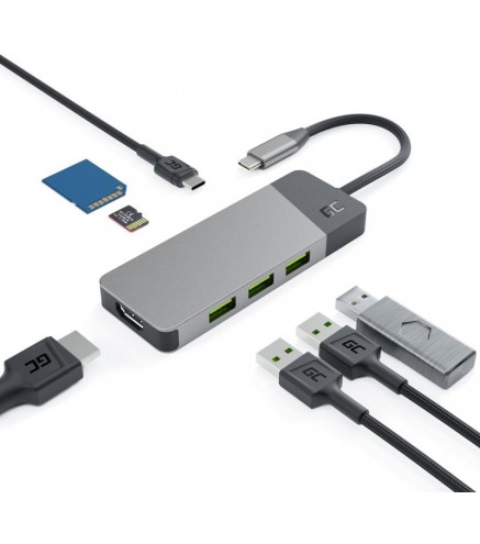Hub USB 7w1 Green Cell Connect 3x USB-A 3.1 HDMI  4K 60Hz 1x USB-C PD 85W