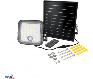 NAŚWIETLACZ SOLARNY LED BEMKO SOLPAR 10W 1500LM 3000/4000K IP65 CZARNY CZ. PIR