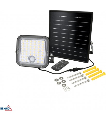 NAŚWIETLACZ SOLARNY LED BEMKO SOLPAR 10W 1500LM 3000/4000K IP65 CZARNY CZ. PIR