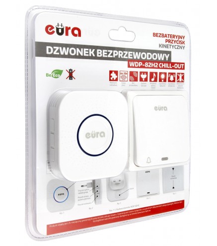 DZWONEK BEZPRZEWODOWY ''EURA'' WDP-82H2bezbateryjny, przycisk (kinetyczny), możliwość rozbudowy