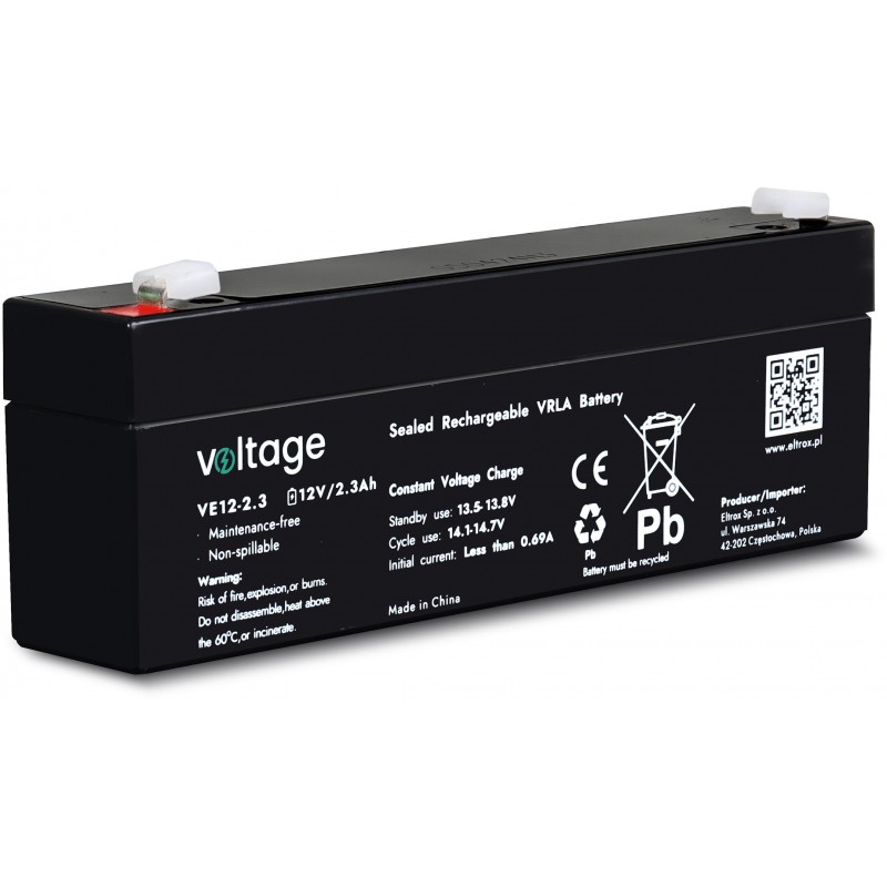 Akumulator AGM Voltage 12V 2,3Ah VE12-2.3 (Żywotność 6-9 lat)