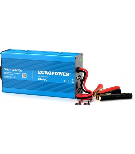 ŁADOWARKA PROSTOWNIK DO AKUMULATORÓW LiFePO4 EUROPOWER CH-LFP/12/20 14,6V 20A KONEKTOR KROKODYLEK