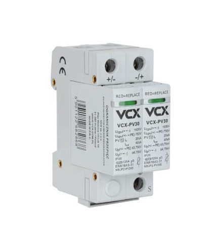 Ogranicznik przepięć fotowoltaiczny DC PV30 klasy T2 (C) 2P 1000V VCX