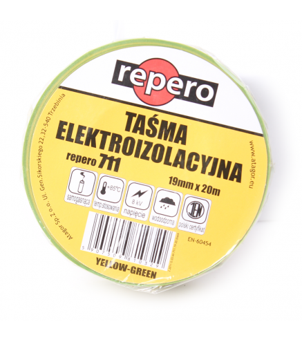 TAŚMA IZOLACYJNA REPERO 711E ŻÓŁTO-ZIELONA 19MMX20M
