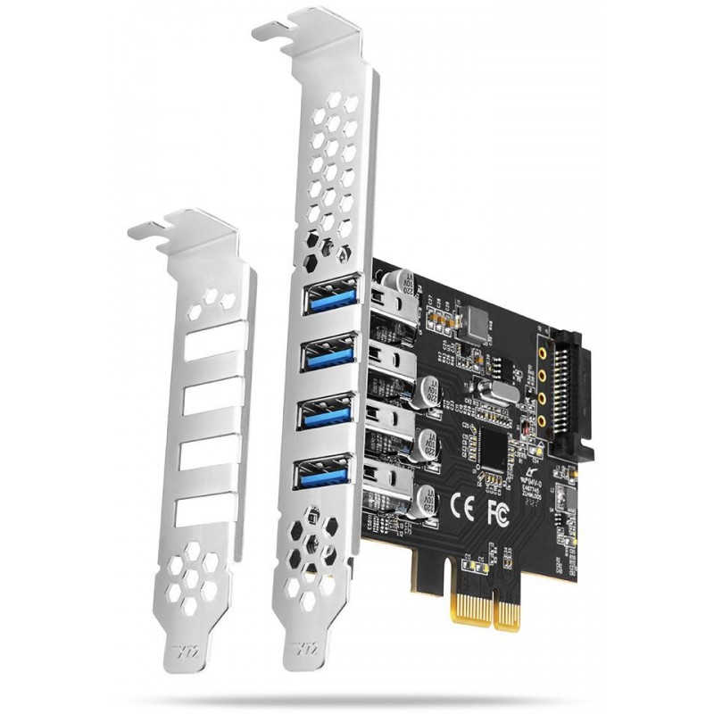 Kontroler Axagon PCEU-43RS PCIe 4x port USB 3.2 GEN 1, UASP, chipset Renesas, 15-pin SATA