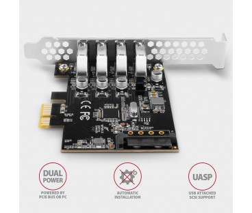 Kontroler Axagon PCEU-43RS PCIe 4x port USB 3.2 GEN 1, UASP, chipset Renesas, 15-pin SATA