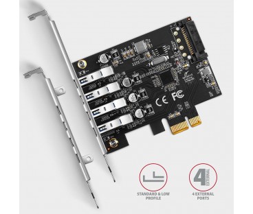 Kontroler Axagon PCEU-43RS PCIe 4x port USB 3.2 GEN 1, UASP, chipset Renesas, 15-pin SATA