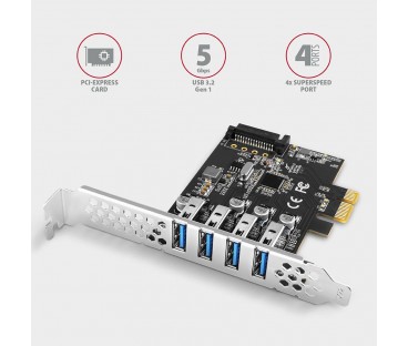 Kontroler Axagon PCEU-43RS PCIe 4x port USB 3.2 GEN 1, UASP, chipset Renesas, 15-pin SATA