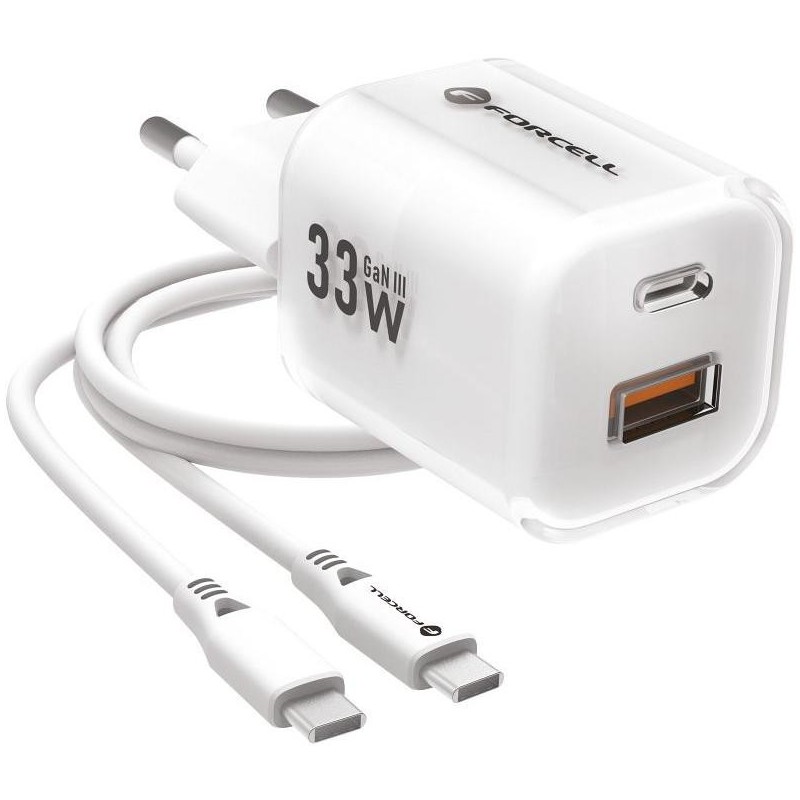 ŁADOWARKA SIECIOWA Forcell F-Energy GaN III VT-41 33 W 1x USB-C 1x USB-A PD 3.0 QC 4.0 BIAŁA