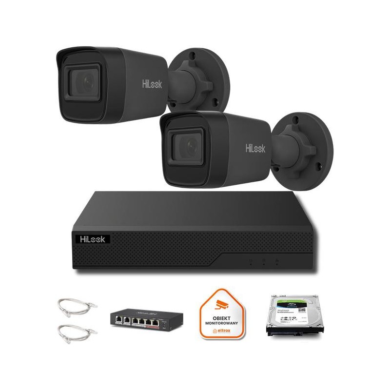 Zestaw monitoringu Hilook 2x IPC-B141H-C black z dyskiem 2TB