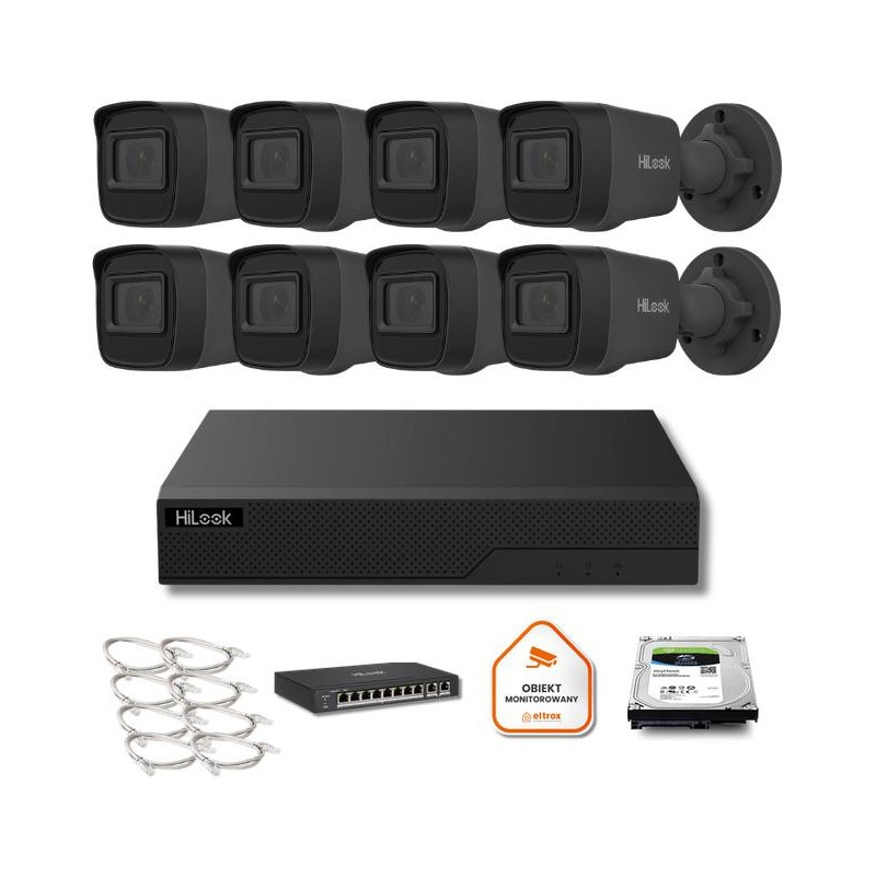 Zestaw monitoringu Hilook 8x IPC-B141H-C black z dyskiem 2TB