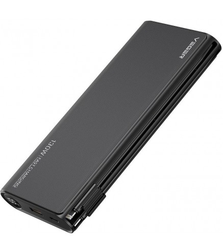 Powerbank Veger 25000 mAh 130 W PD QC 3.0 USB-A USB-C czarny z kablami USB-C i Lightning