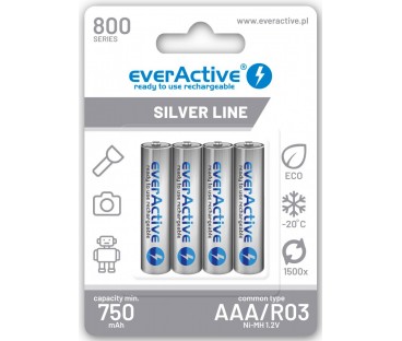 Akumulatorki AAA / R03 Ni-MH everActive 800mAh Silver Line (box 4 szt.)