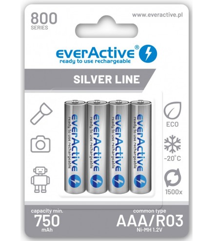 Akumulatorki AAA / R03 Ni-MH everActive 800mAh Silver Line (box 4 szt.)
