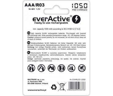 Akumulatorki AAA / R03 Ni-MH everActive 1050mAh Proffesional Line (box 4 szt.)