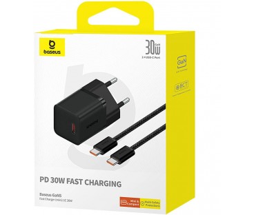 Ładowarka sieciowa Baseus GaN 5 Fast Charger Mini P10110902113-00 30 W USB-C PD 3.0 QC 3.0 + kabel