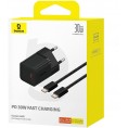 Ładowarka sieciowa Baseus GaN 5 Fast Charger Mini P10110902113-00 30 W USB-C PD 3.0 QC 3.0 + kabel