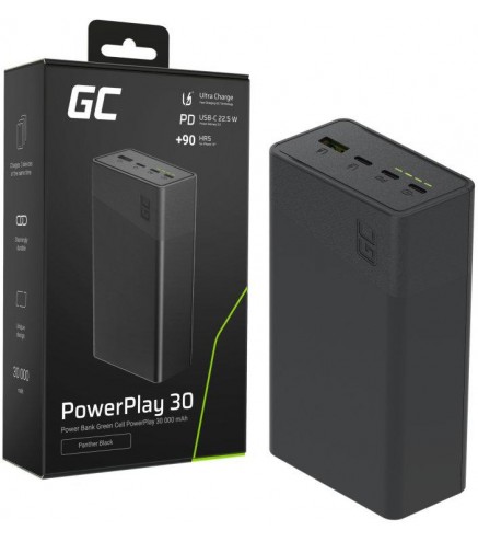 POWERBANK Greencell PowerPlay 30 30000mAh SZYBKIE ŁADOWANIE 22,5W 3x USB-C PD 1x USB-A