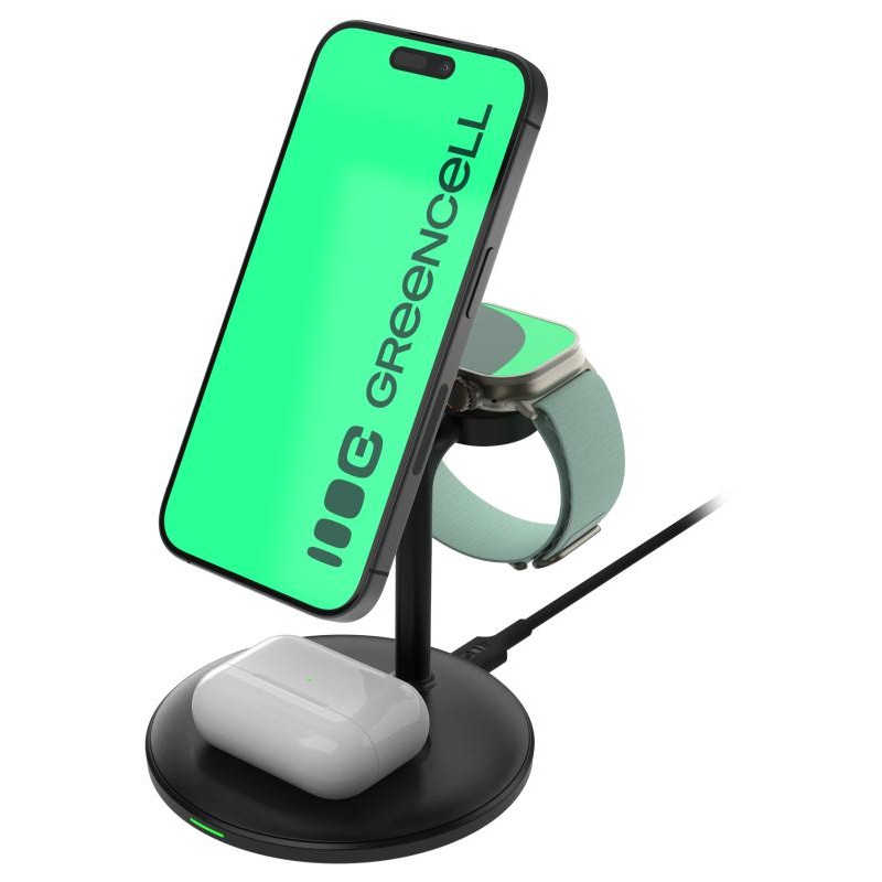 ŁADOWARKA INDUKCYJNA Greencell MagScape 3w1 15W MagSafe IPhone AirPods Apple Watch