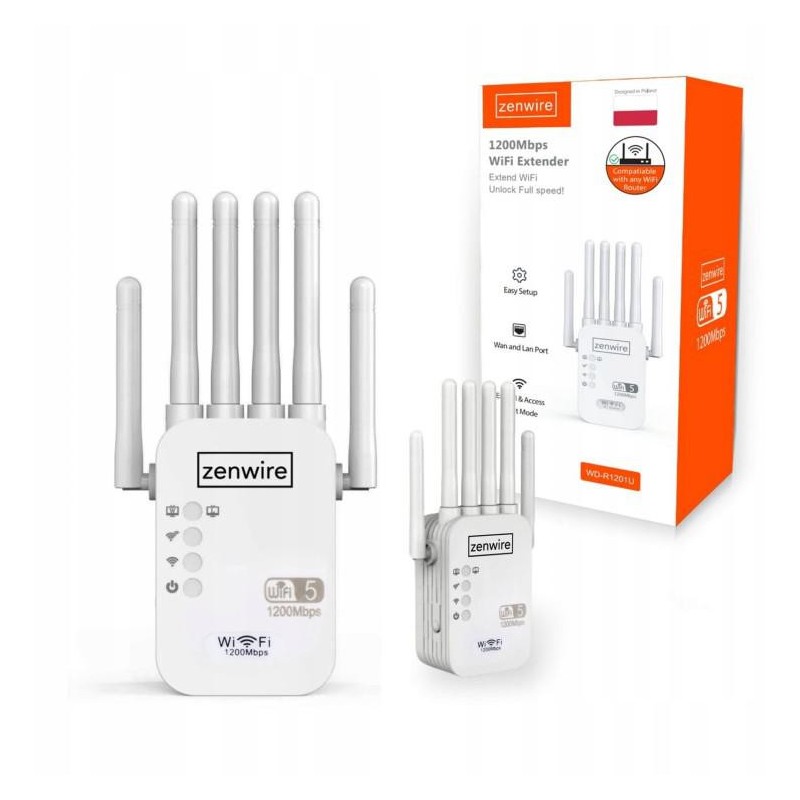 Wzmacniacz Sygnału Repeater WiFi 5 Zewnętrzny Repeater Access Point Zenwire WD-R1201U 1200 Mb/s