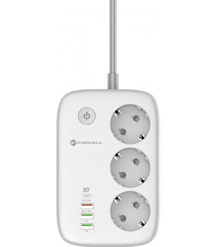 Listwa sieciowa Forcell F-Energy 3x schuko, USB-C 30W, 3x USB-A QC3.0 PD WiFi Tuya 2500W 10A