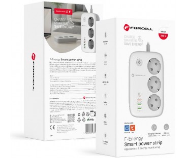 Listwa sieciowa Forcell F-Energy 3x schuko, USB-C 30W, 3x USB-A QC3.0 PD WiFi Tuya 2500W 10A