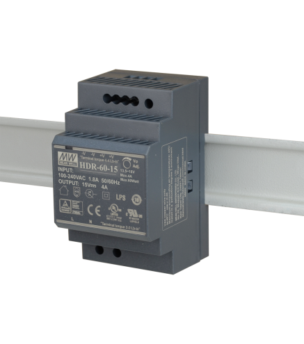 ZASILACZ IMPULSOWY NA SZYNĘ DIN MEAN WELL HDR-60-15 15V/60W/4A