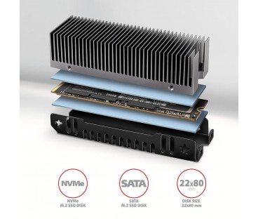 Radiator do dysków Axagon CLR-M2XT aluminiowy pasywny M.2 SSD