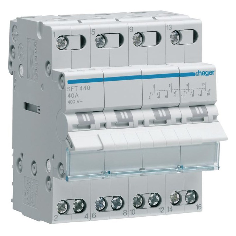 Modułowy przełącznik instalacyjny I-0-II  4P 40A 400VAC Hager SFT440