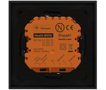 Termostat Heatit WiFi6 Black Matt Wi-Fi Thermostat 3600W 16A