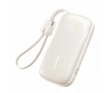Powerbank Baseus EnerFill FC21 10000 mAh 22,5 W USB-A USB-C beżowy z odłączanym kablem Lightning
