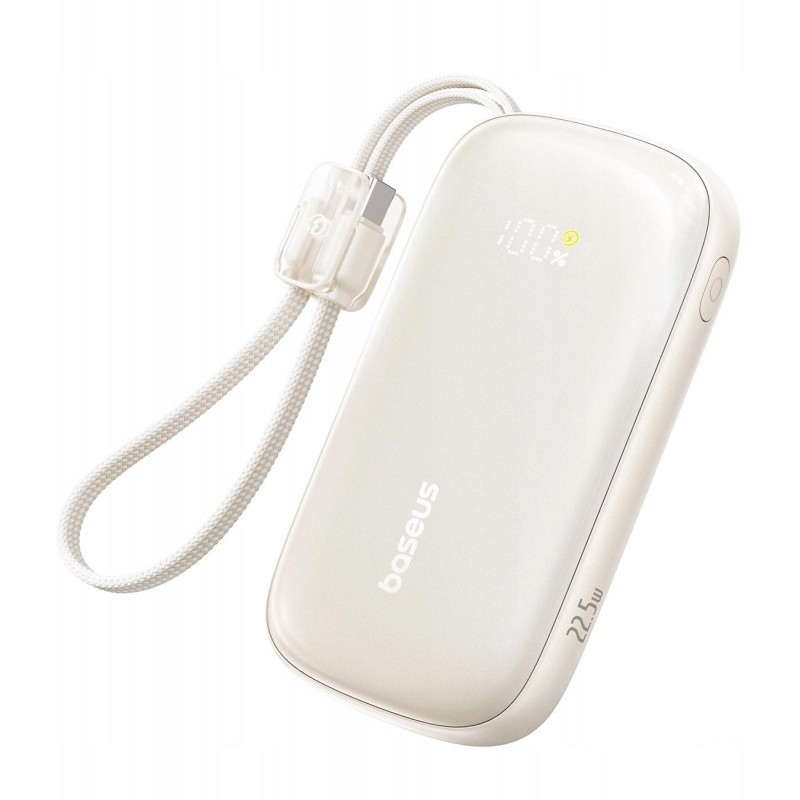Powerbank Baseus EnerFill FC21 10000 mAh 22,5 W USB-A USB-C beżowy z odłączanym kablem Lightning