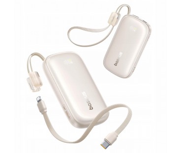 Powerbank Baseus EnerFill FC21 10000 mAh 22,5 W USB-A USB-C beżowy z odłączanym kablem Lightning