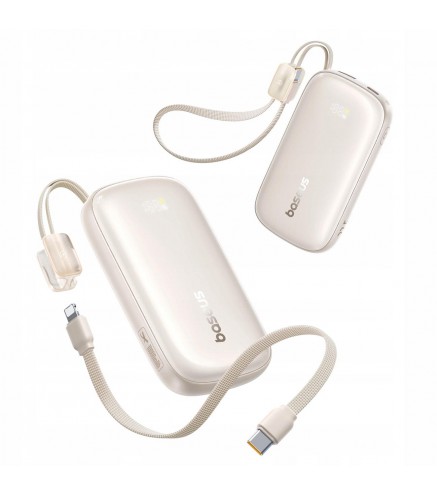 Powerbank Baseus EnerFill FC21 10000 mAh 22,5 W USB-A USB-C beżowy z odłączanym kablem Lightning