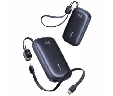 Powerbank Baseus EnerFill FC21 20000 mAh 22,5 W USB-A USB-C czarny z odłączanym kablem Lightning