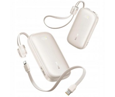 Powerbank Baseus EnerFill FC21 20000 mAh 22,5 W USB-A USB-C beżowy z odłączanym kablem Lightning