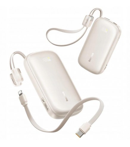 Powerbank Baseus EnerFill FC21 20000 mAh 22,5 W USB-A USB-C beżowy z odłączanym kablem Lightning