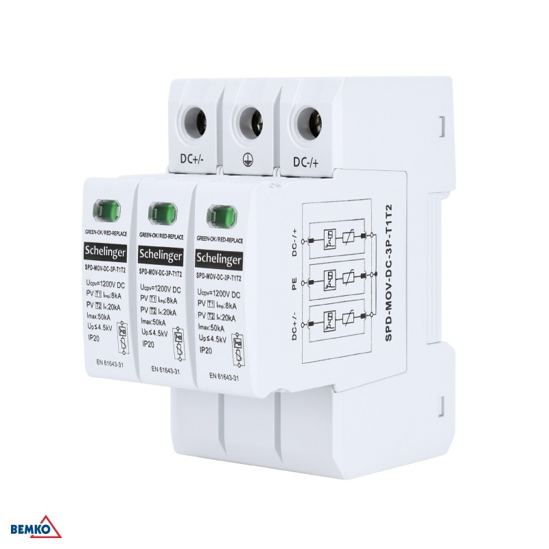 Ogranicznik przepięć 3P 8kA DC 1200V KLASY T1T2 SCHELINGER