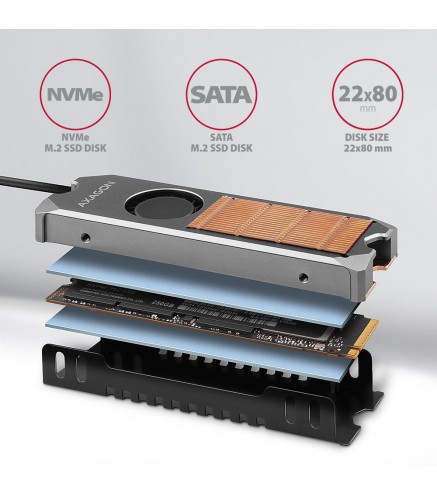 Radiator do dysków Axagon CLR-M2FAN M.2 SSD 13mm z wentylatorem
