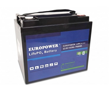 Akumulator LiFePO4 EUROPOWER serii LFP 12,8V 60Ah Bluetooth, mata grzewcza (Żywotność ~4000 cykli)