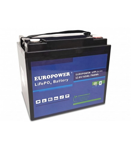 Akumulator LiFePO4 EUROPOWER serii LFP 12,8V 60Ah Bluetooth, mata grzewcza (Żywotność ~4000 cykli)