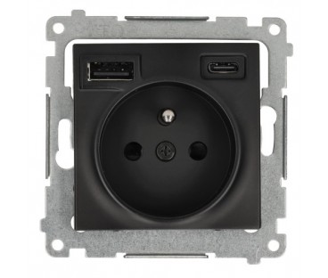 SIMON 54 MODUŁ CZARNY MAT GNIAZDO 1X Z/U 16A 250V + 2X USB TYP A+C 2.1A ZACISKI ŚRUBOWE 16A 250V