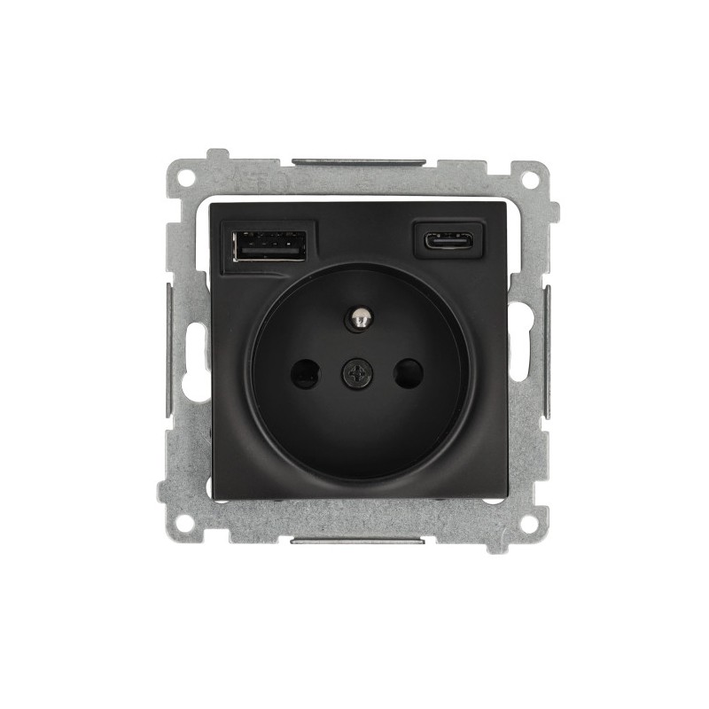SIMON 54 MODUŁ CZARNY MAT GNIAZDO 1X Z/U 16A 250V + 2X USB TYP A+C 2.1A ZACISKI ŚRUBOWE 16A 250V