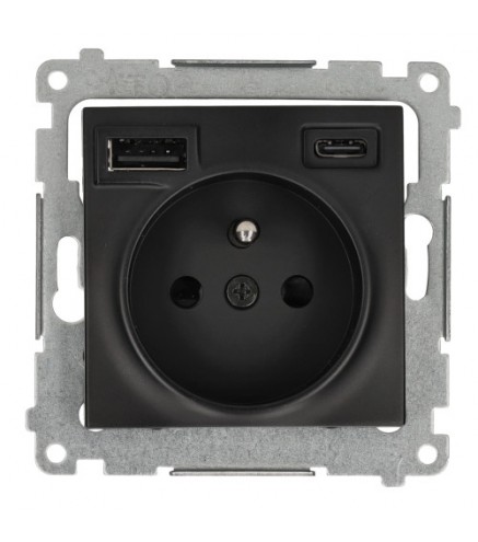 SIMON 54 MODUŁ CZARNY MAT GNIAZDO 1X Z/U 16A 250V + 2X USB TYP A+C 2.1A ZACISKI ŚRUBOWE 16A 250V