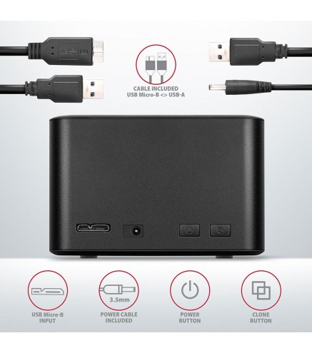 Stacja dokująca MINI AXAGON ADSA-D25 USB 3.2 Gen 1 - 2x SATA 6G 2.5" SSD/HDD CLONE