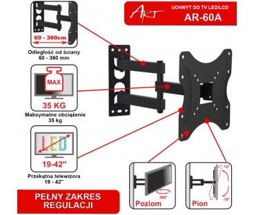 UCHWYT DO TV LED/LCD 19-42" 35KG AR-60A ART reg. pion/poziom