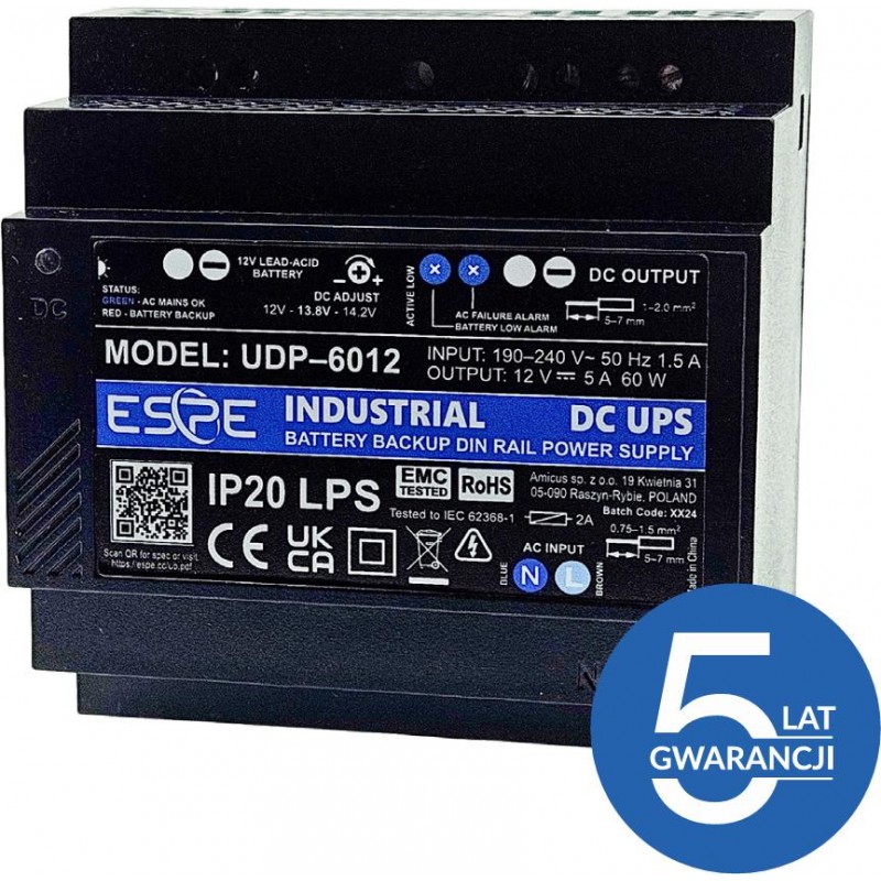 ZASILACZ IMPULSOWY BUFOROWY NA SZYNĘ DIN ESPE UDP-6012 12 V 60 W 5 A
