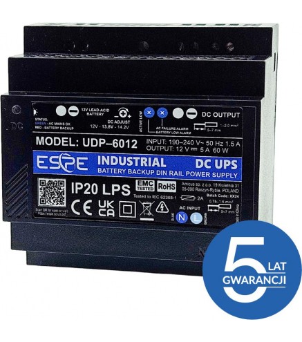 ZASILACZ IMPULSOWY BUFOROWY NA SZYNĘ DIN ESPE UDP-6012 12 V 60 W 5 A