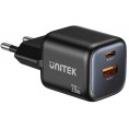 Ładowarka sieciowa Unitek GaN 20W, USB-C, USB-A, PD 3.0, czarna